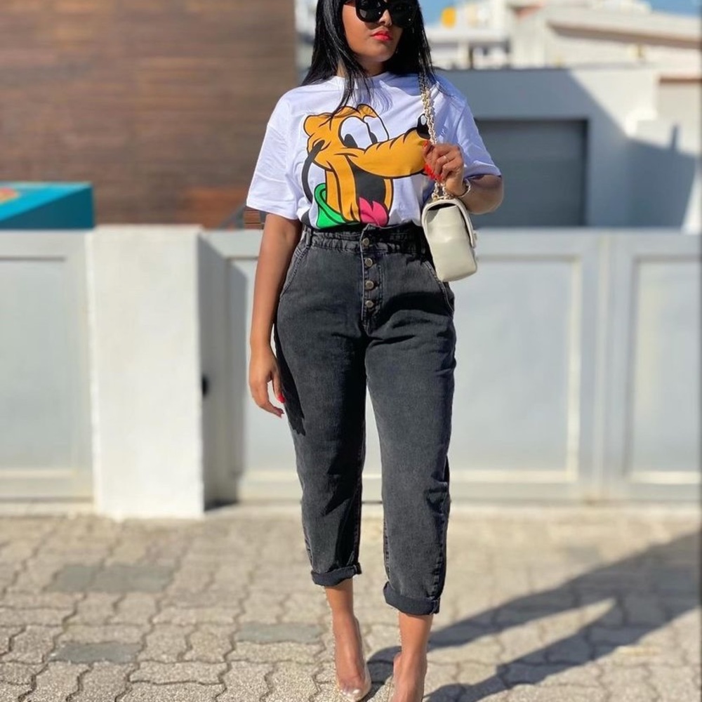 Zara White Graphic Tee with Cartoon Design